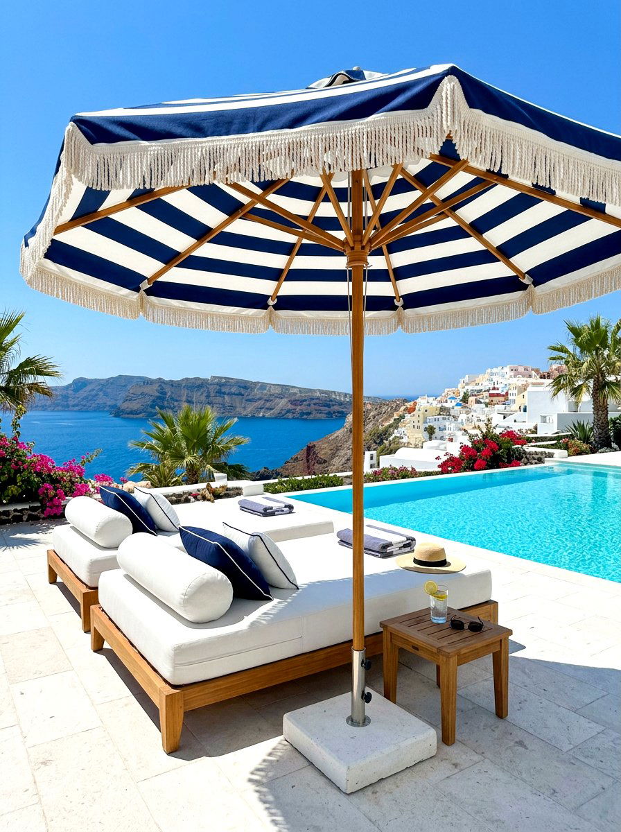 Cabana style striped umbrella - 30 striped umbrella patio decor ideas