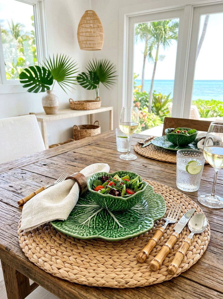 Cabbage Plate And Bamboo Flatware - 30 cabbage plate tablescape ideas