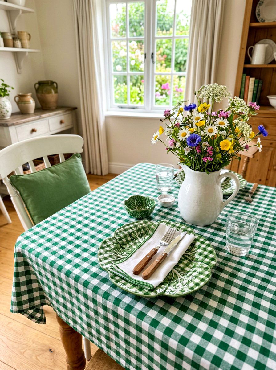 Cabbage Plate With Gingham Cloth - 30 cabbage plate tablescape ideas