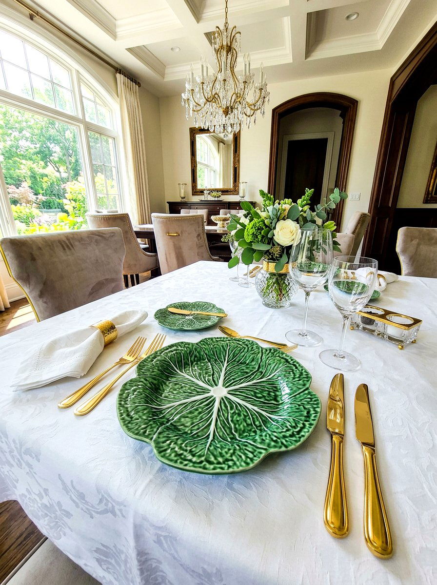 Cabbage Plate With Gold Cutlery - 30 cabbage plate tablescape ideas