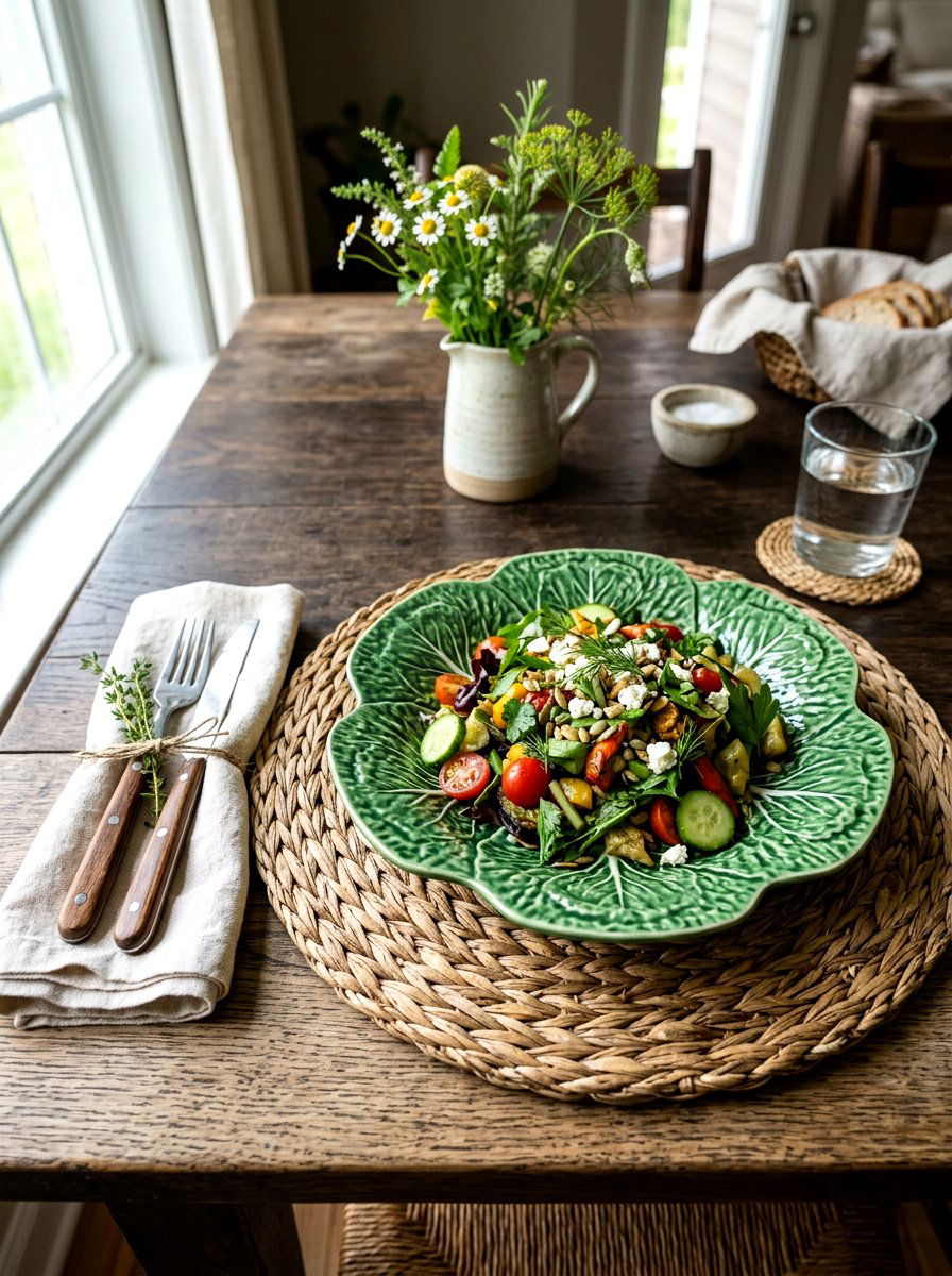 Cabbage Plate With Wicker Charger - 30 cabbage plate tablescape ideas