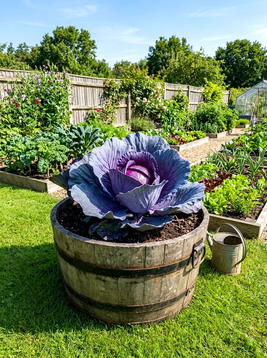 Cabbage Tub - 30 vegetable container garden ideas