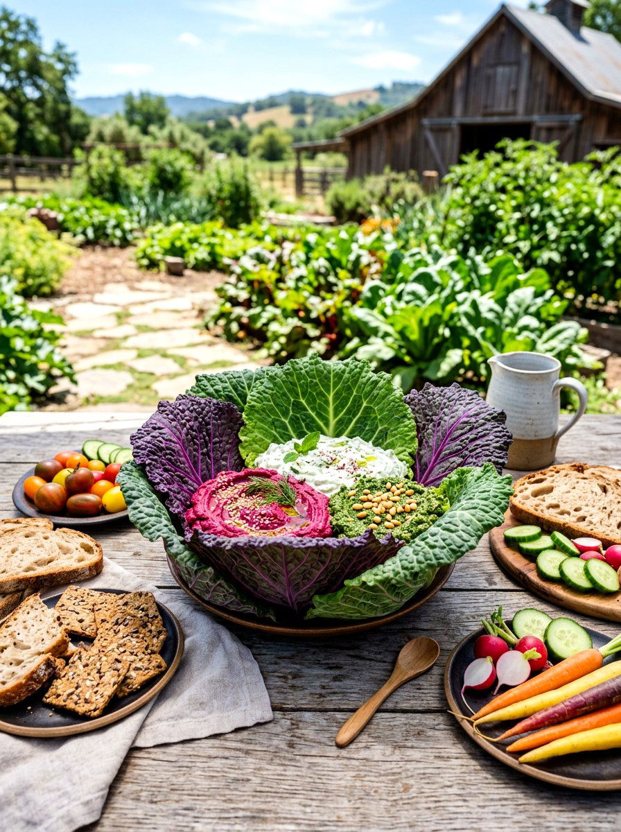 Cabbage leaf bowl table arrangement - 30 garden salad tablescape ideas