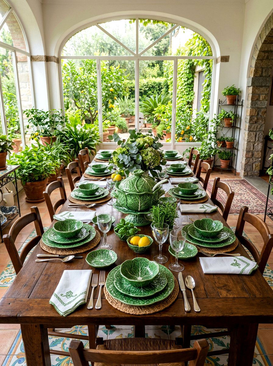 Cabbage leaf plate setting - 30 cabbagecore tablescape ideas