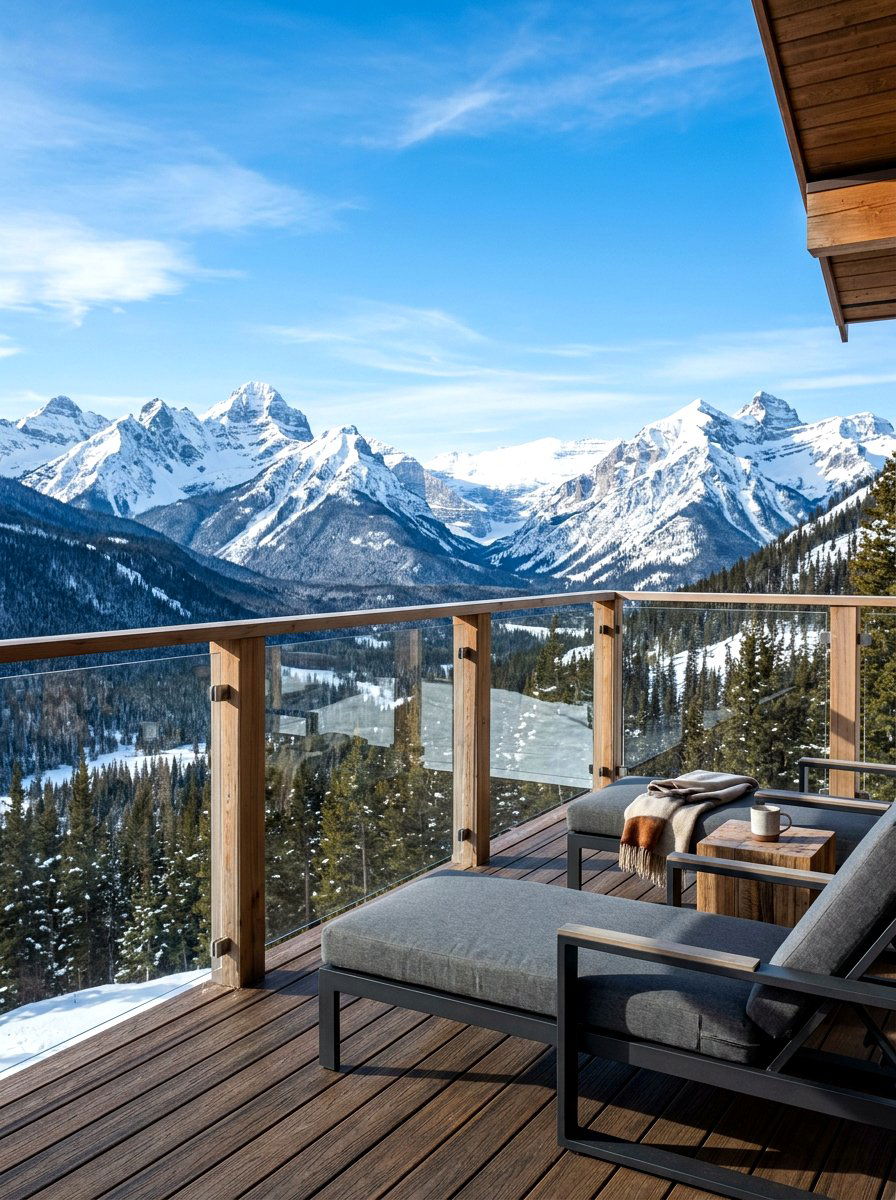 Cabin Deck Glass Railing - 30 mountain cabin patio ideas