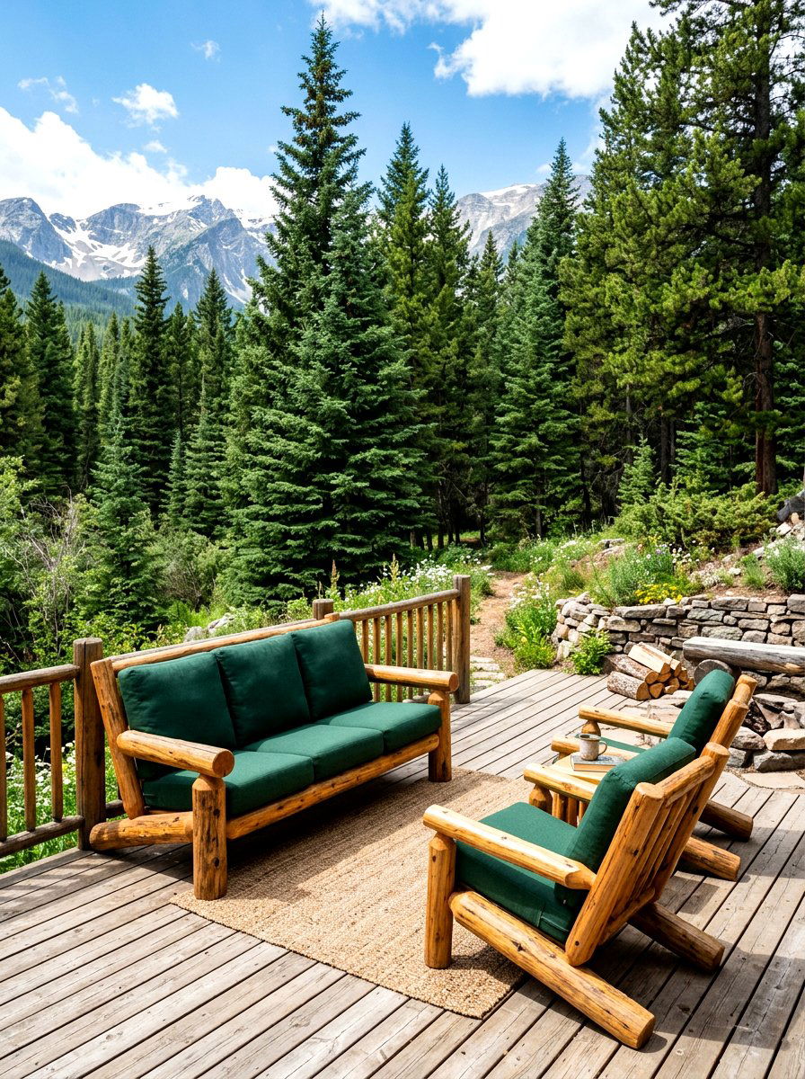Cabin Patio Log Furniture - 30 mountain cabin patio ideas