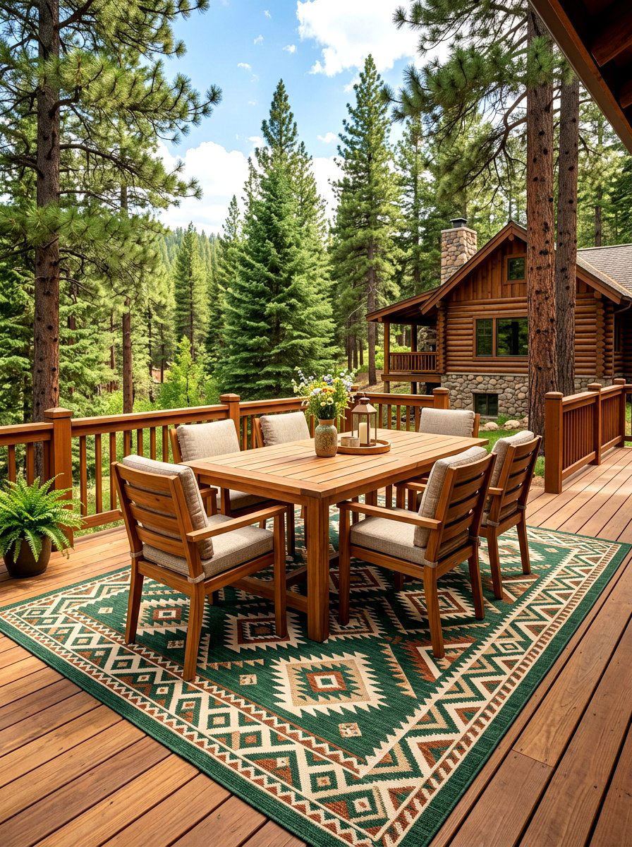 Cabin Patio Outdoor Rug - 30 mountain cabin patio ideas