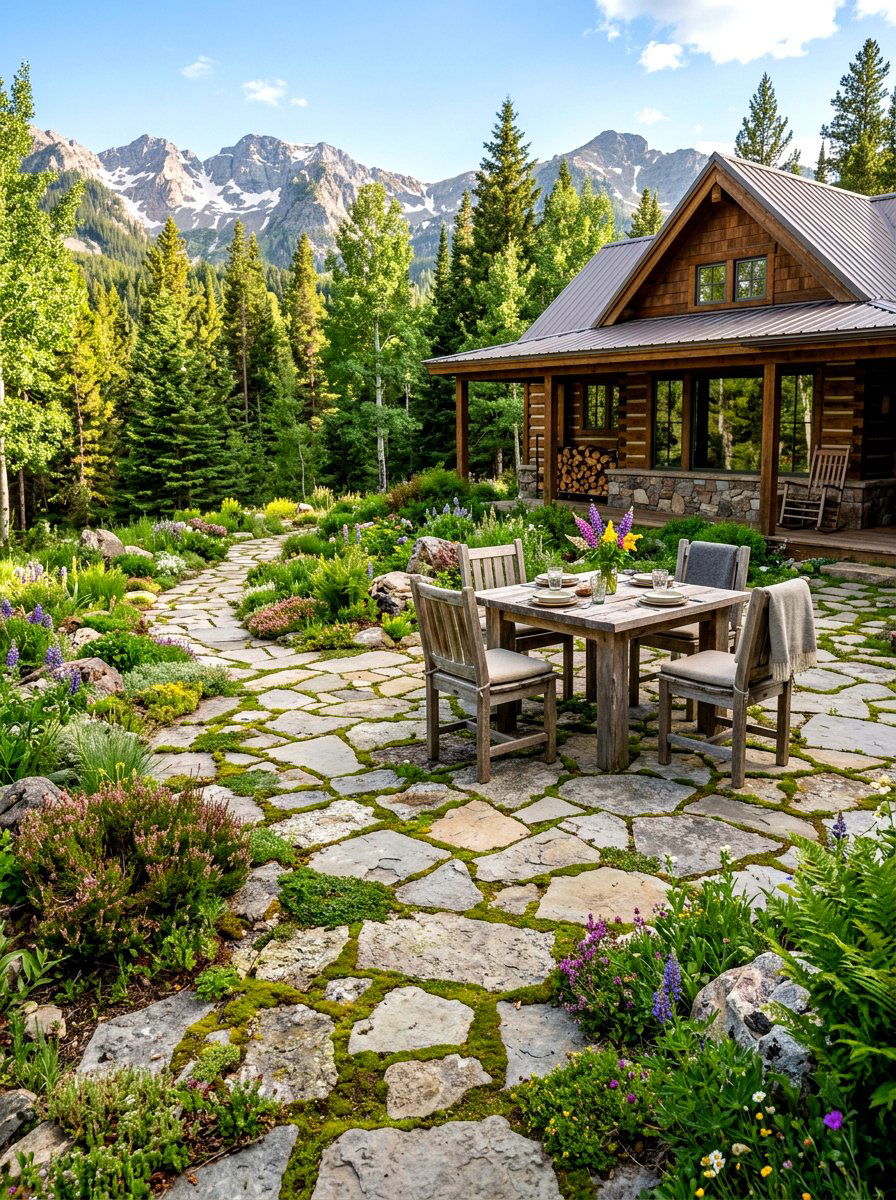 Cabin Patio Stone Pavers - 30 mountain cabin patio ideas