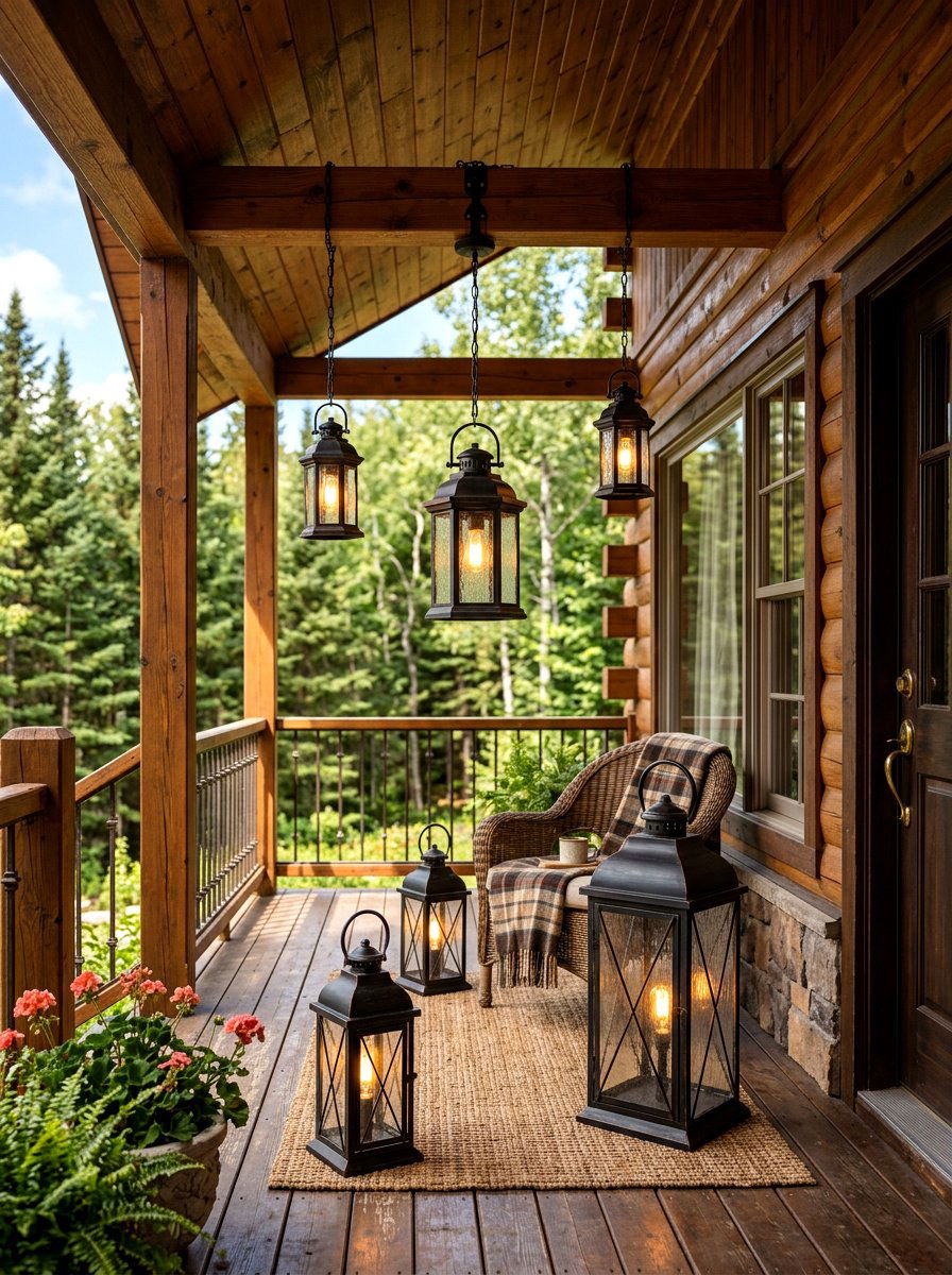 Cabin Porch Lantern Lighting - 30 cabin front porch ideas