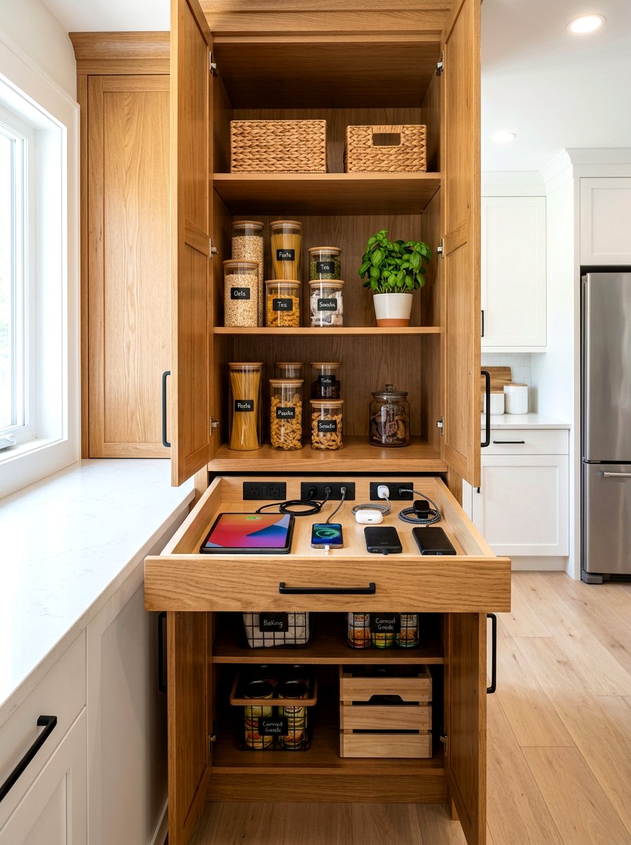 Cabinet Charging Drawer - 30 hidden charging drawer ideas