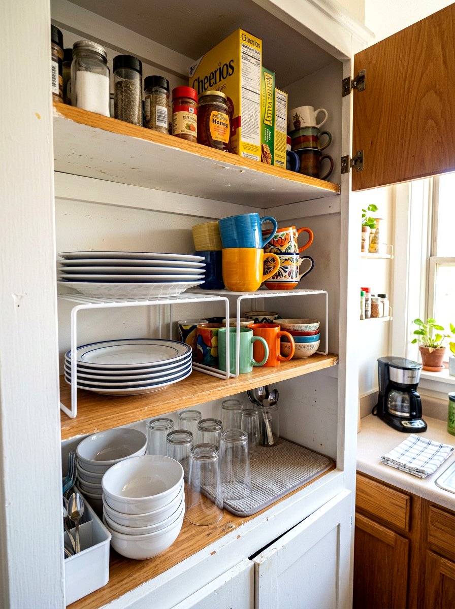 Cabinet Shelf Risers - 30 dorm storage ideas