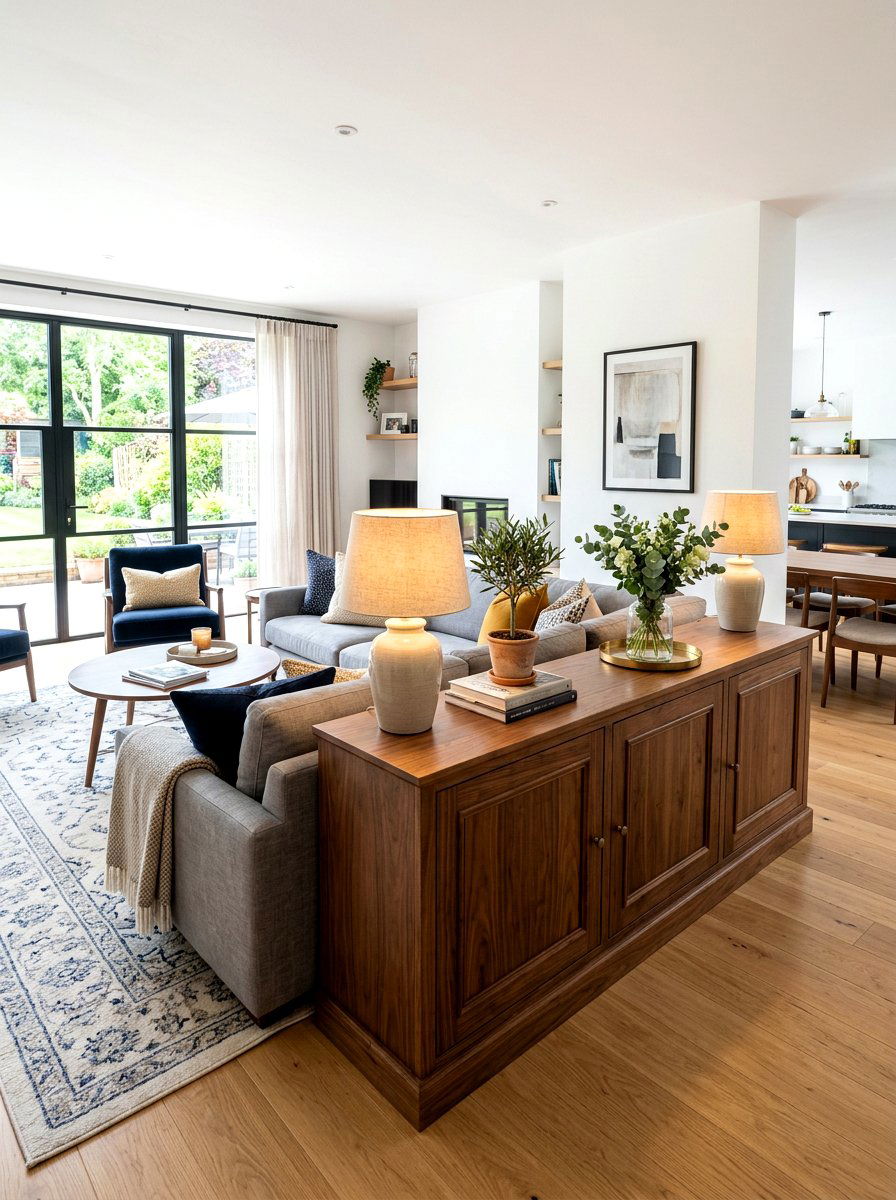 Cabinet behind sofa - 30 family friendly living room storage ideas