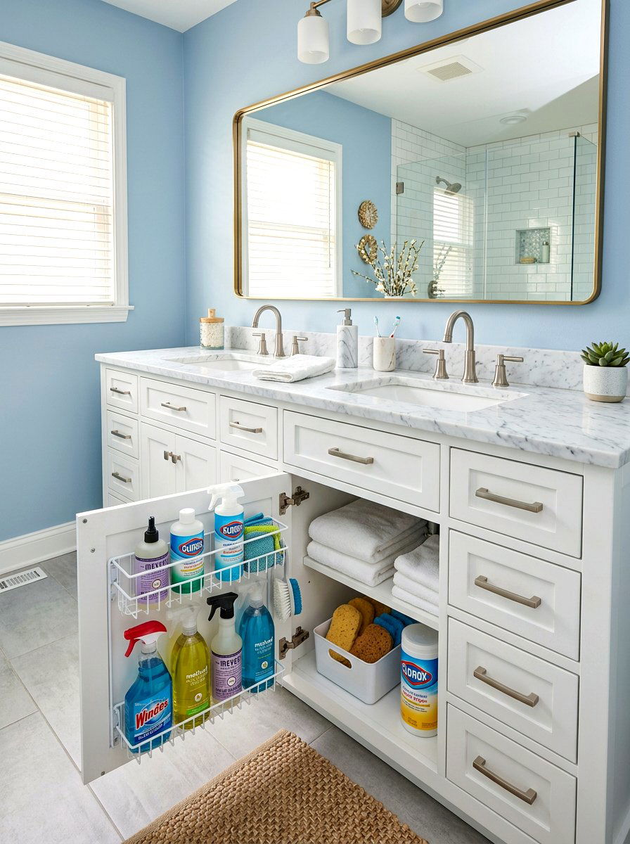 Cabinet door spray bottle rack - 30 cleaning supply storage ideas