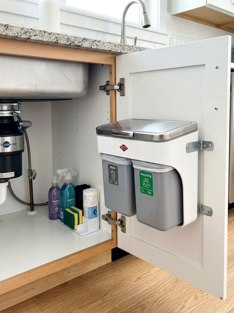 Cabinet door trash can - 30 under sink bathroom storage ideas