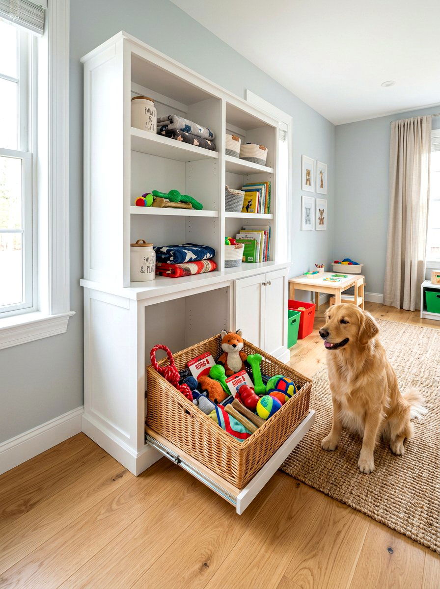 Cabinet pet toy storage - 30 pet nook apartment ideas