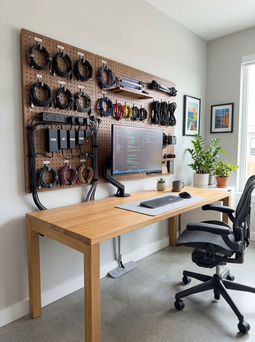 Cable Management Pegboard - 30 office pegboard ideas