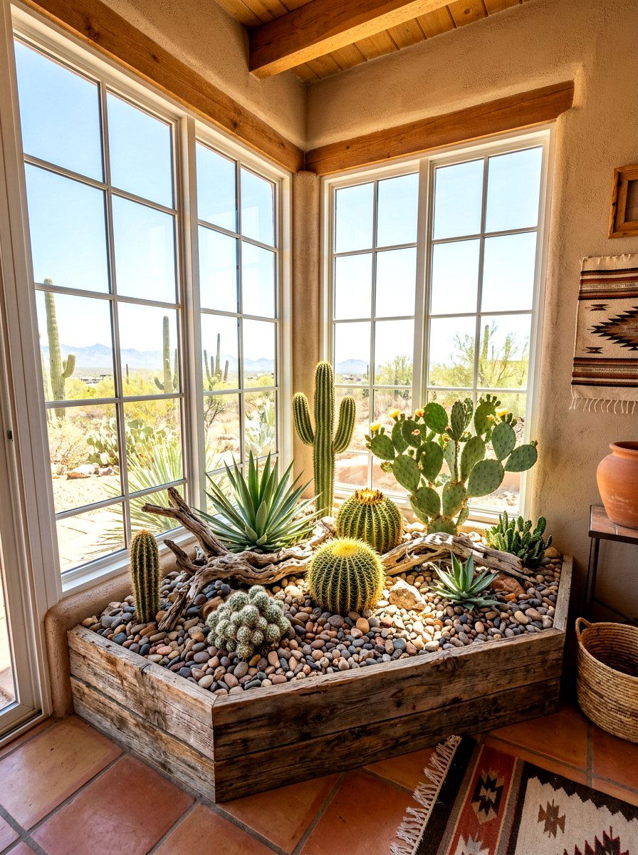 Cacti and Desert Arrangement - 30 sunroom plant corner ideas