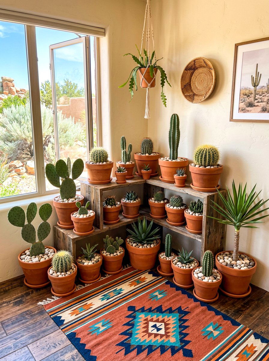 Cactus Corner Arrangement - 30 corner plant living room ideas