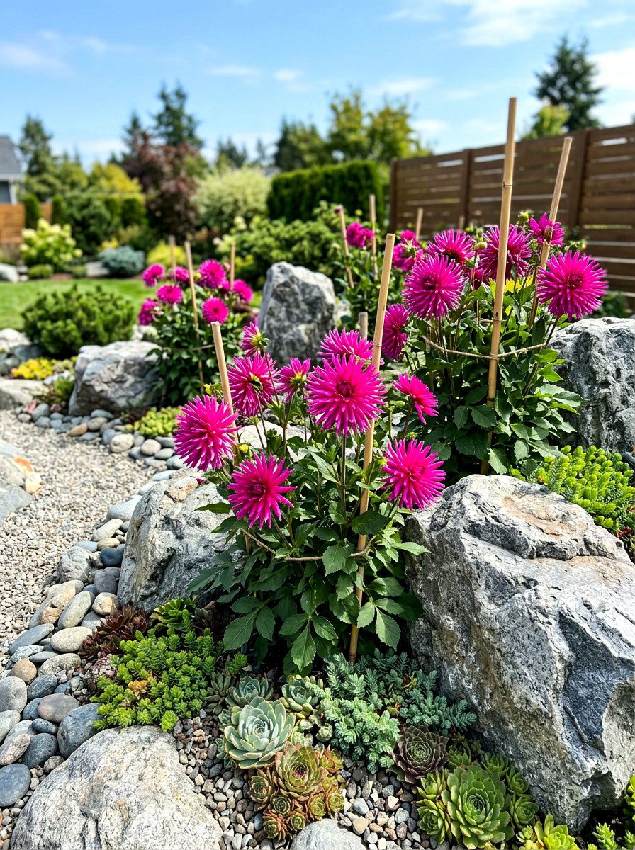 Cactus Dahlia Rock Garden - 30 dahlia garden ideas