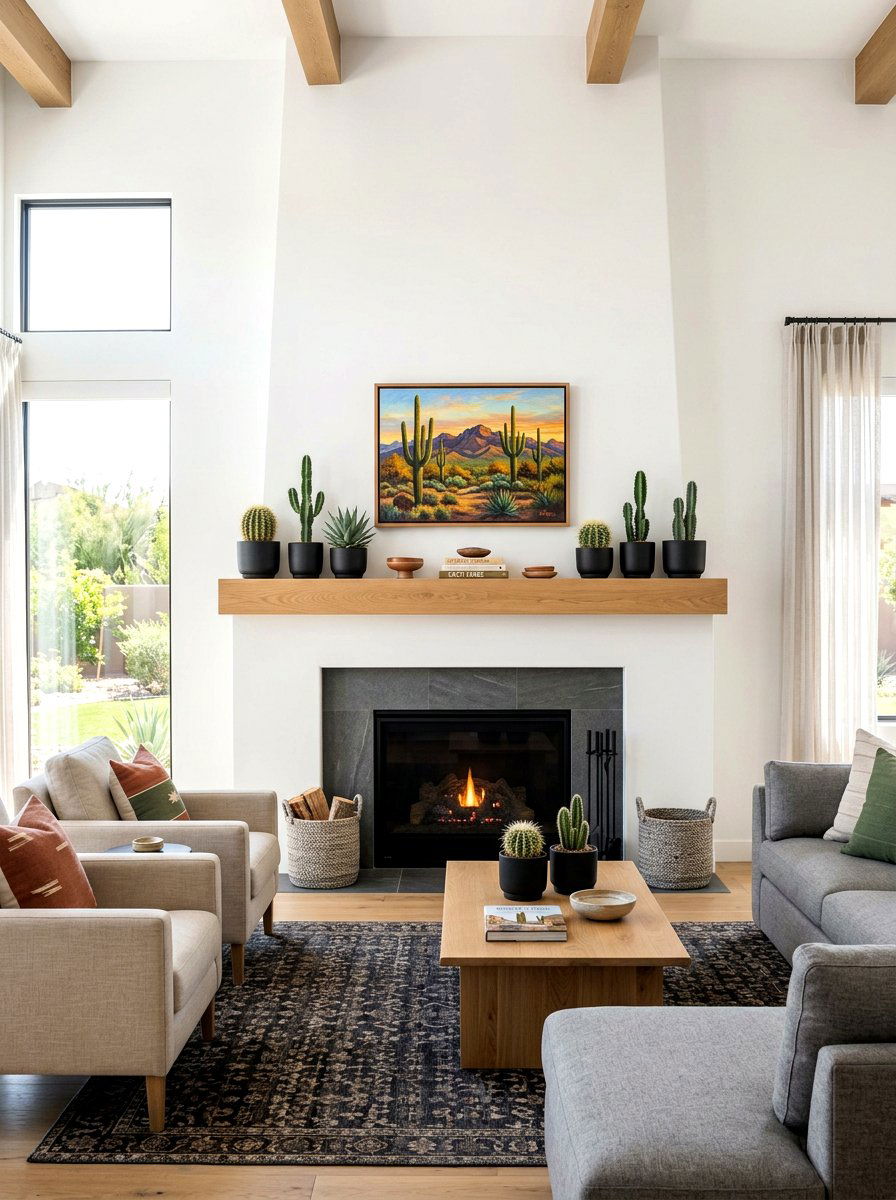 Cactus fireplace mantel decor - 30 cactus decor ideas