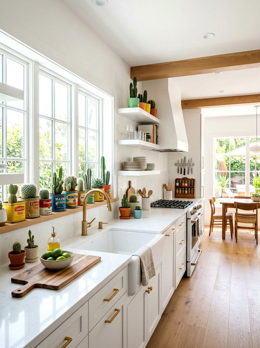 Cactus kitchen windowsill decor - 30 cactus decor ideas