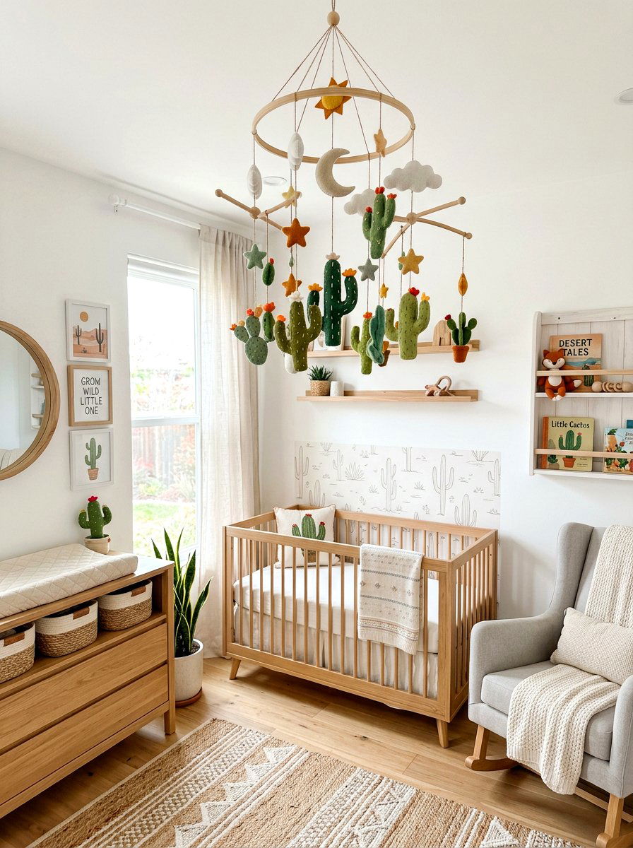 Cactus nursery ceiling mobile - 30 cactus decor ideas
