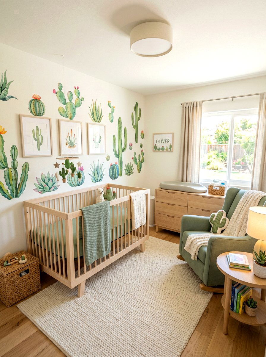Cactus nursery wall decals - 30 cactus decor ideas