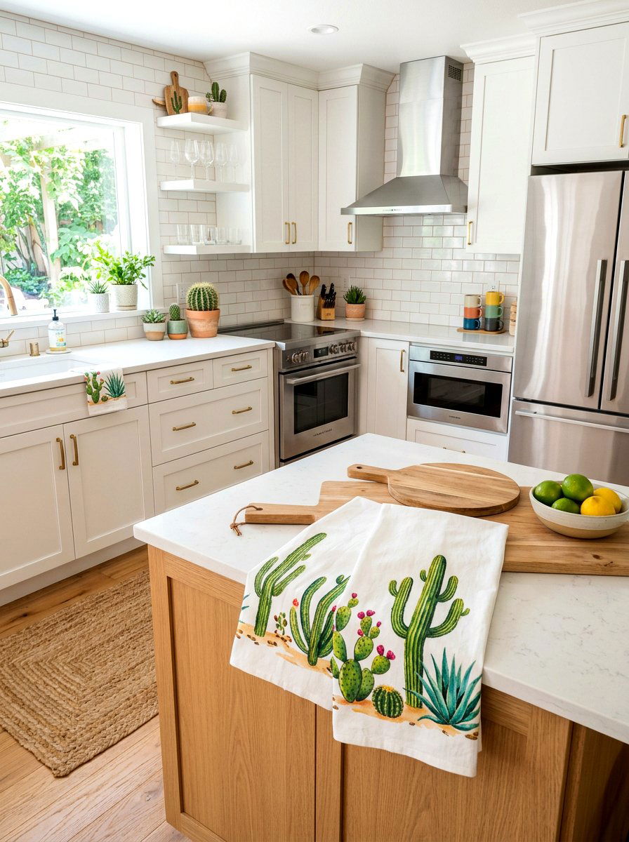 Cactus print kitchen towels - 30 cactus decor ideas