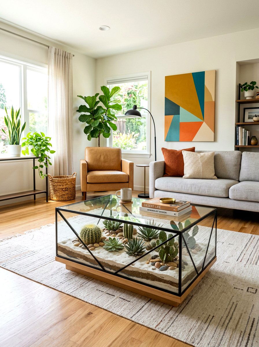 Cactus terrarium coffee table - 30 cactus decor ideas