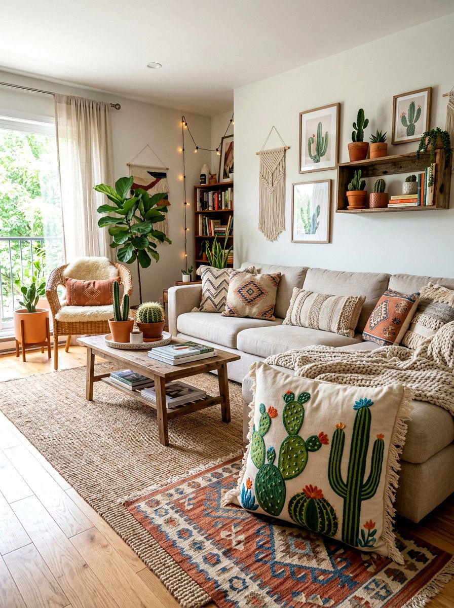 Cactus throw pillows boho - 30 cactus decor ideas