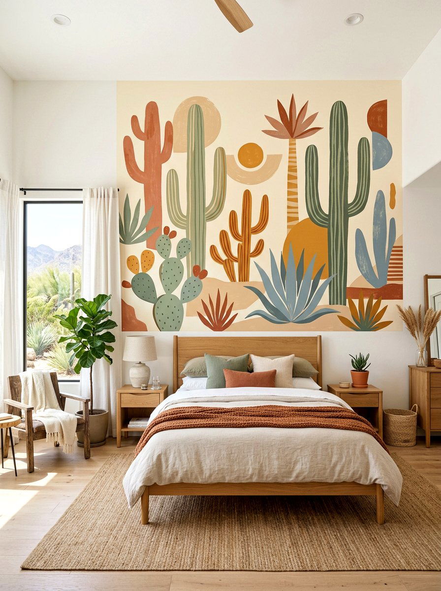 Cactus wall mural bedroom - 30 cactus decor ideas