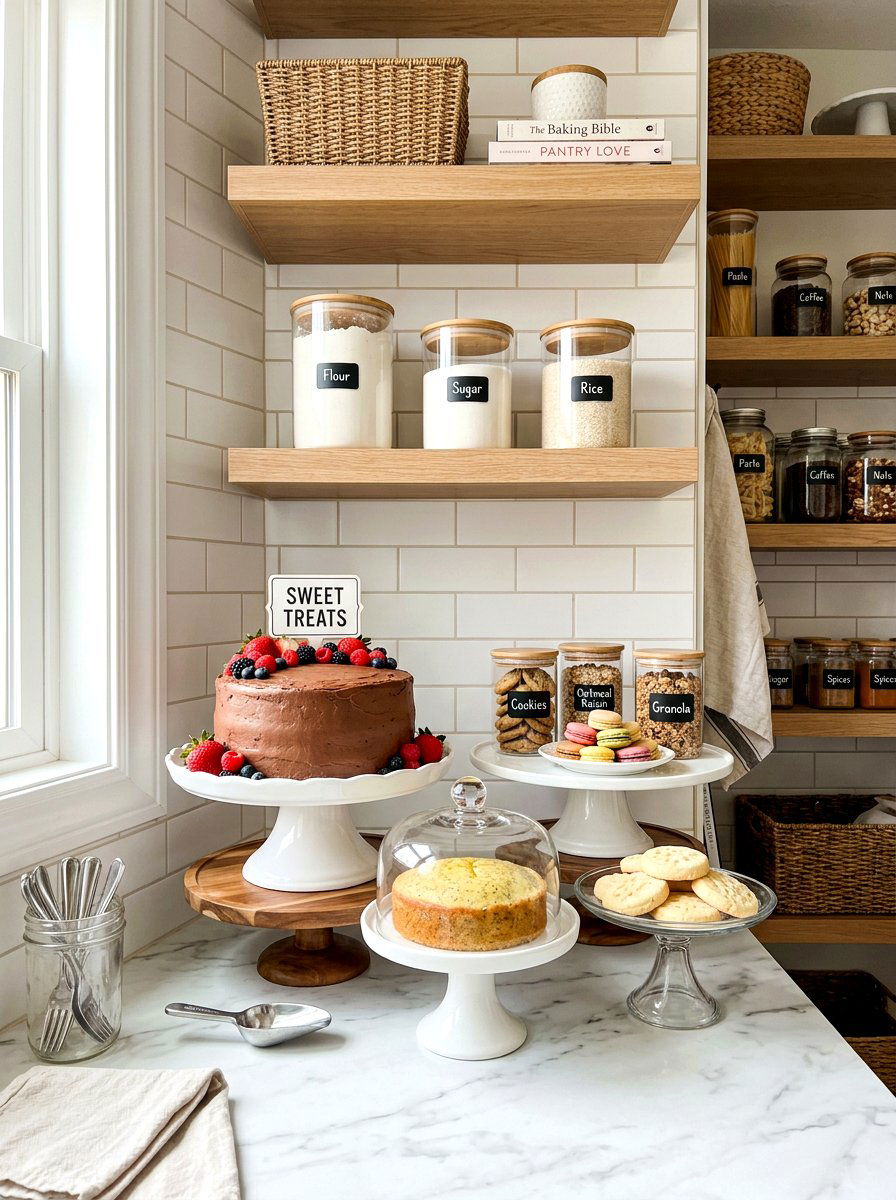 Cake Stand Display - 30 bakery style pantry ideas