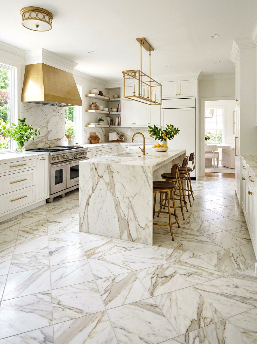 Calacatta Gold Diagonal Tile - 30 diagonal tile kitchen floor ideas