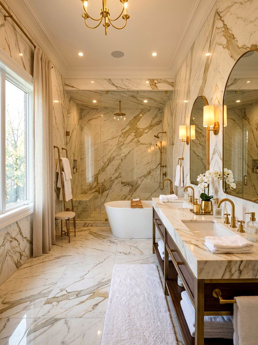 Calacatta Gold Marble Master Bathroom - 30 marble bathroom ideas