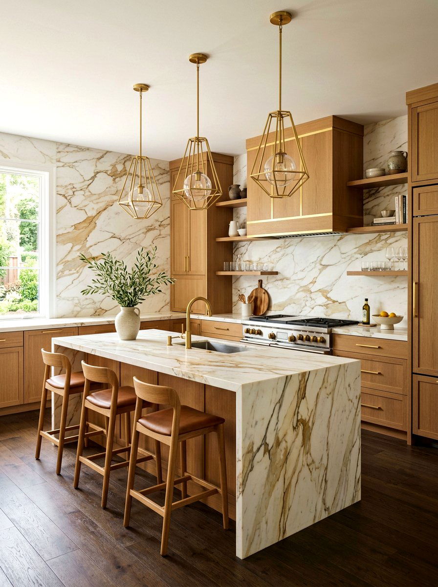 Calacatta Gold Marble Wall - 30 full slab stone wall kitchen ideas