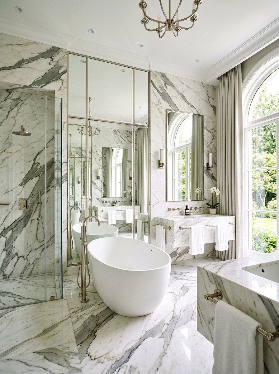 Calacatta Marble Bathroom - 30 floor to ceiling tile bathroom ideas