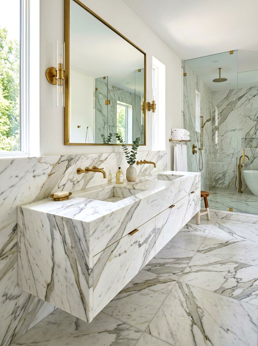 Calacatta Marble Floating Vanity - 30 integrated stone vanity ideas