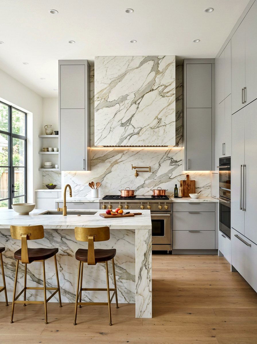 Calacatta Marble Hood - 30 slab stone kitchen ideas