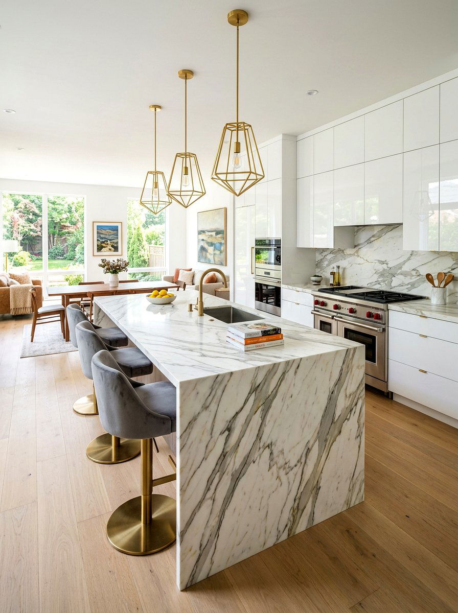Calacatta Marble Waterfall Edge - 30 waterfall countertop ideas