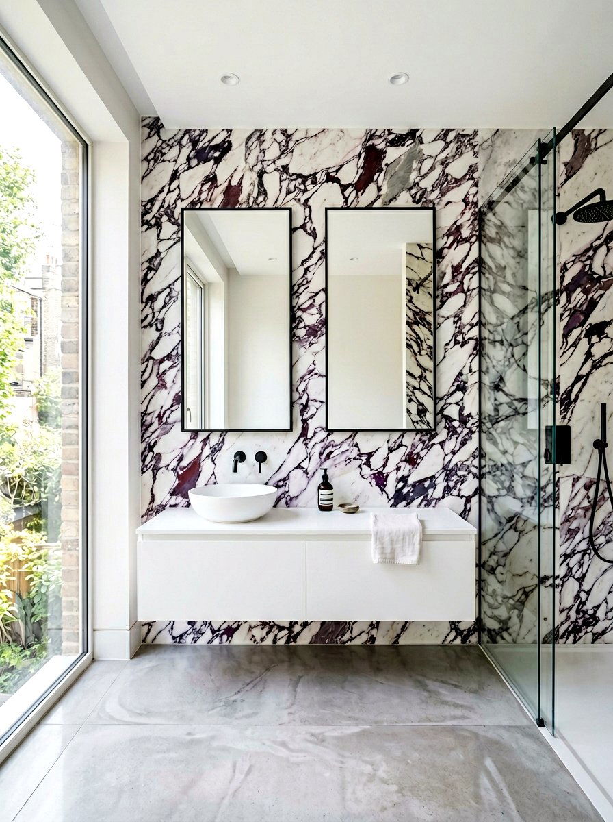 Calacatta Viola Statement Mosaic Wall - 30 marble mosaic bathroom ideas