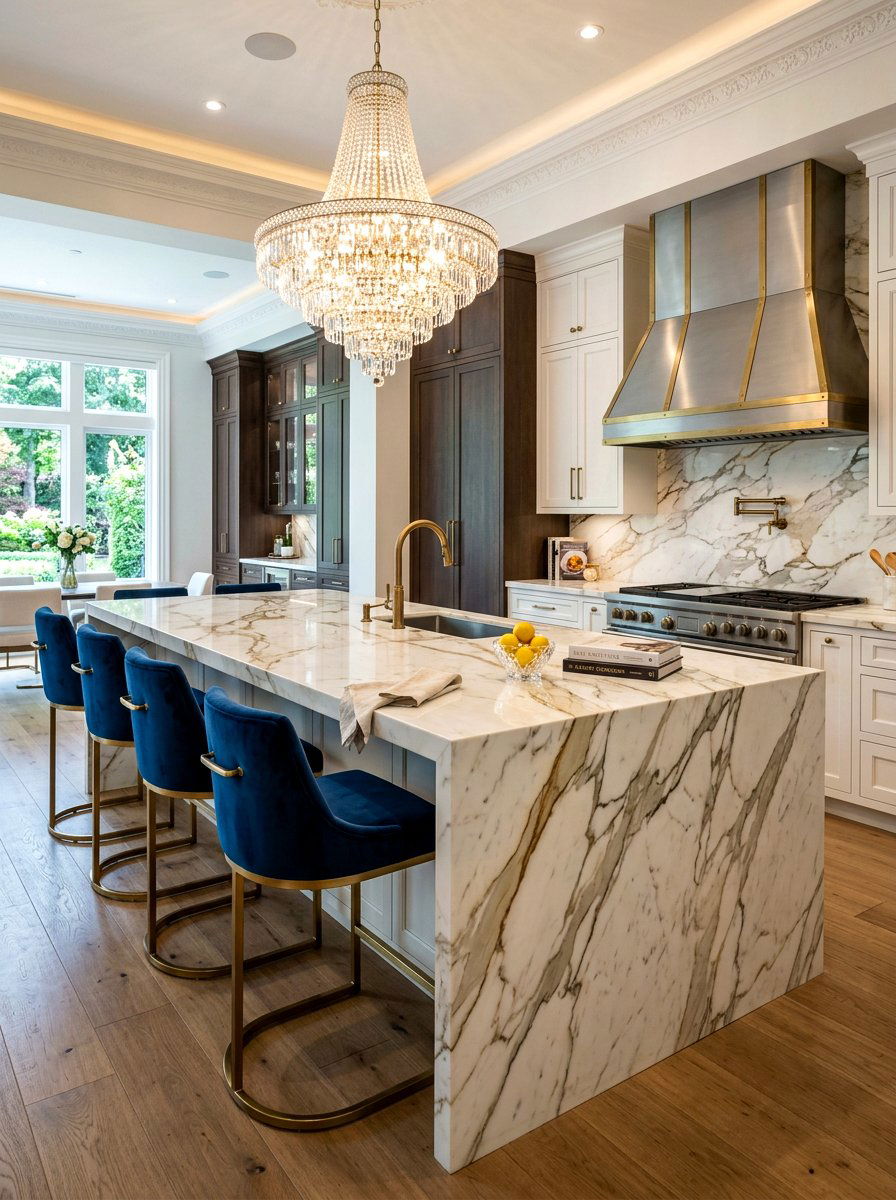 Calacatta marble kitchen island - 30 integrated sink countertop ideas
