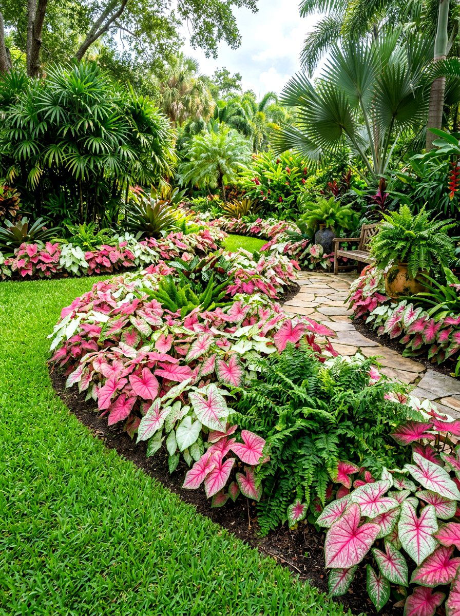Caladium garden layout - 30 shade garden ideas