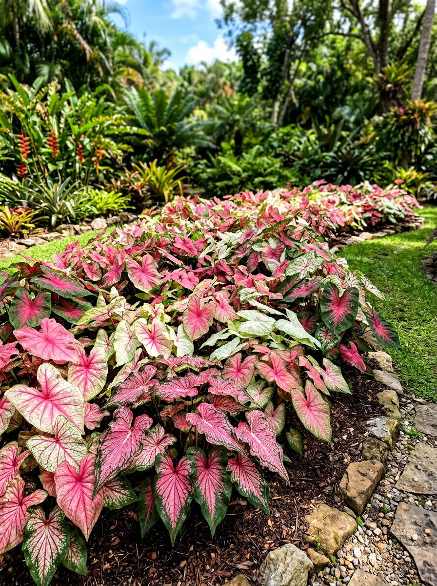 Caladium shade bed - 30 shade perennial garden ideas