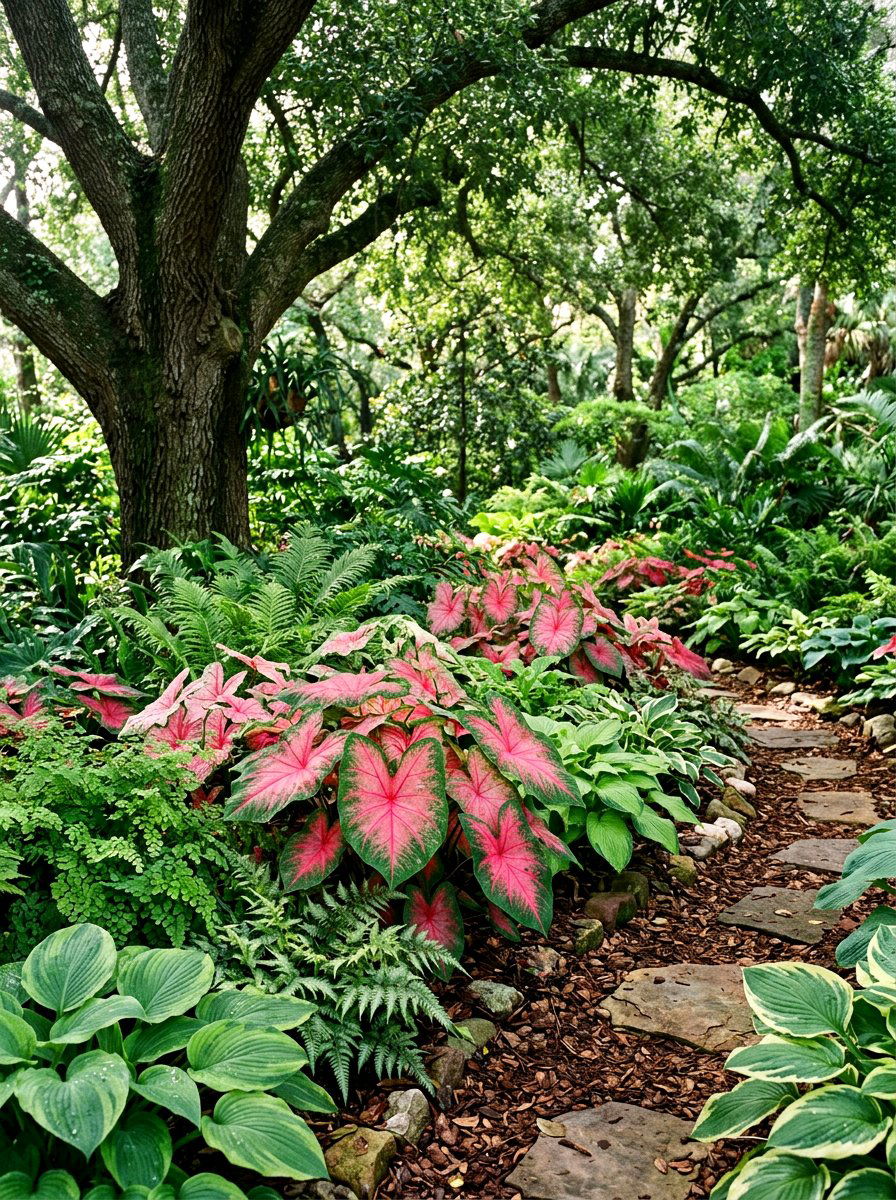 Caladium shade border - 30 annual flower border ideas