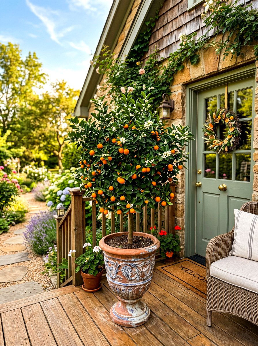 Calamondin Orange Ornamental Entry - 30 potted citrus front entry ideas