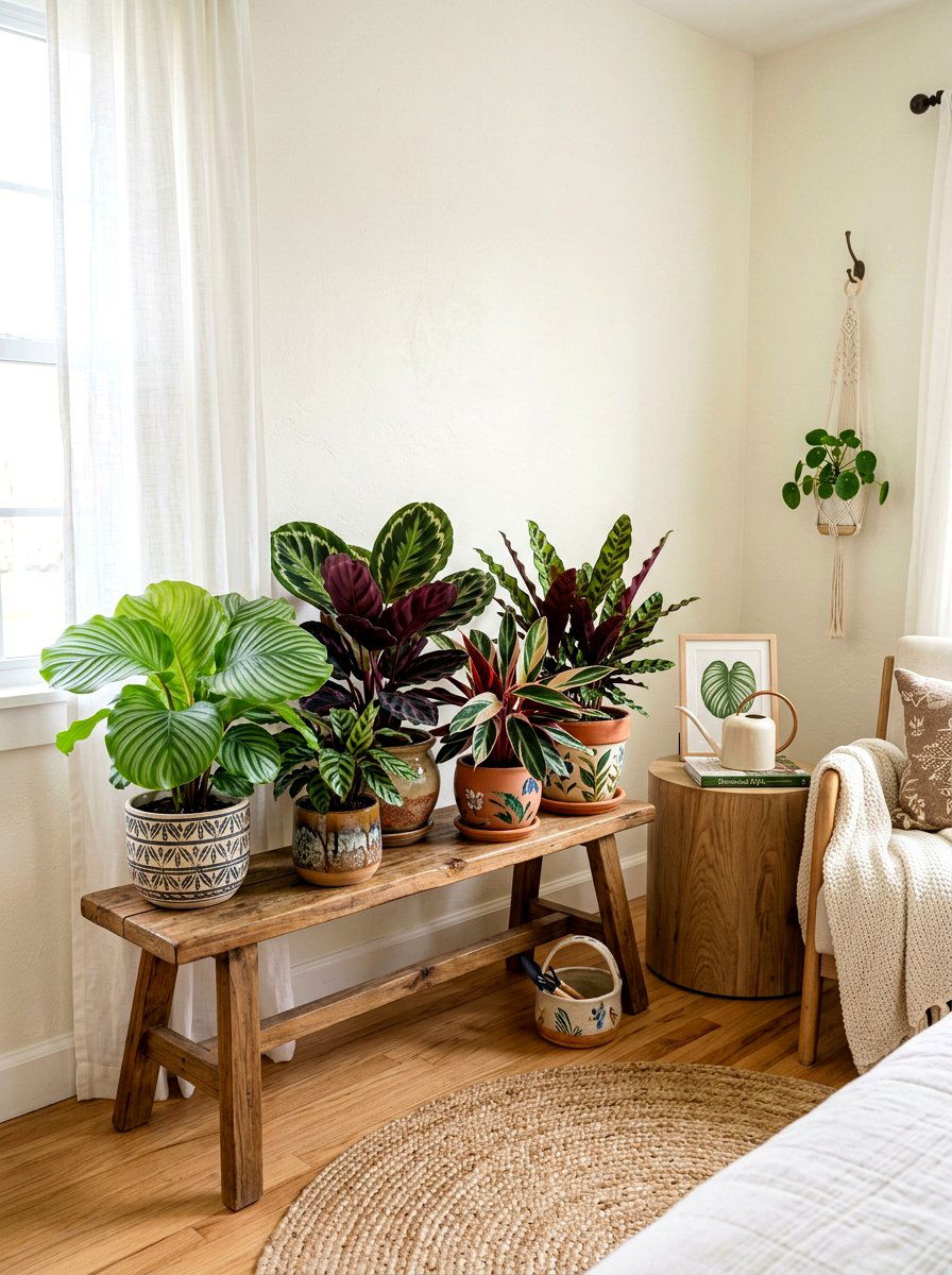 Calathea Cluster Bedroom Corner - 30 bedroom plant corner ideas