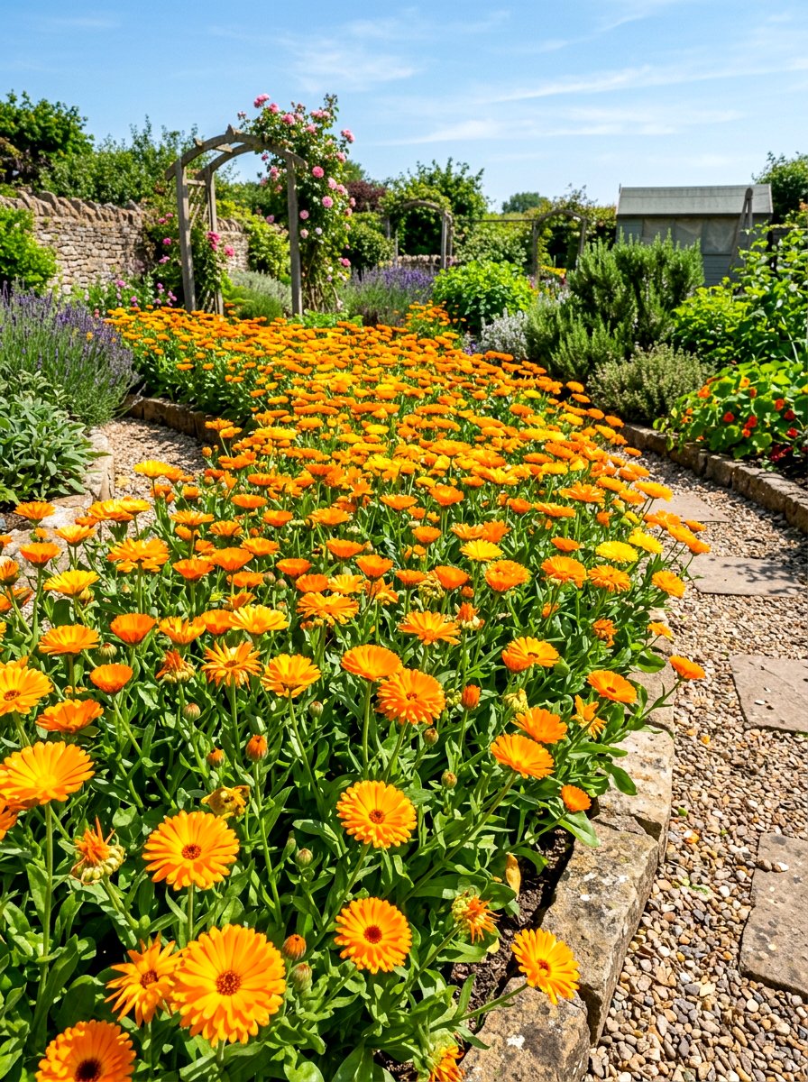 Calendula Bed - 30 edible flower garden ideas