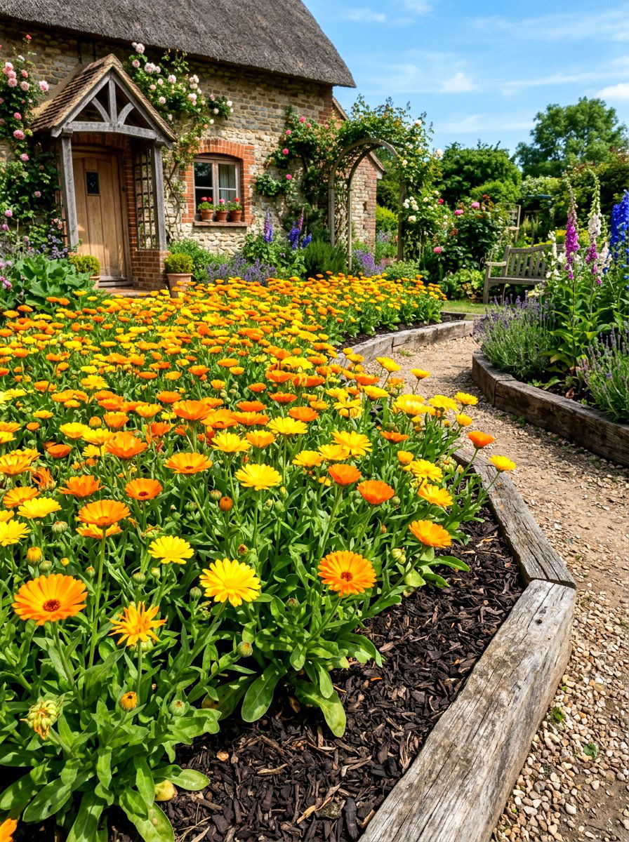 Calendula Flower Bed - 30 tea herb garden ideas
