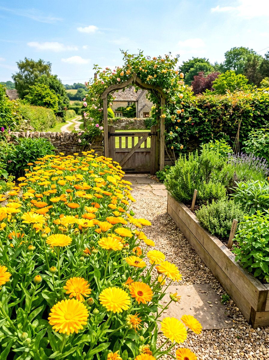 Calendula medicinal garden - 30 annual flower border ideas