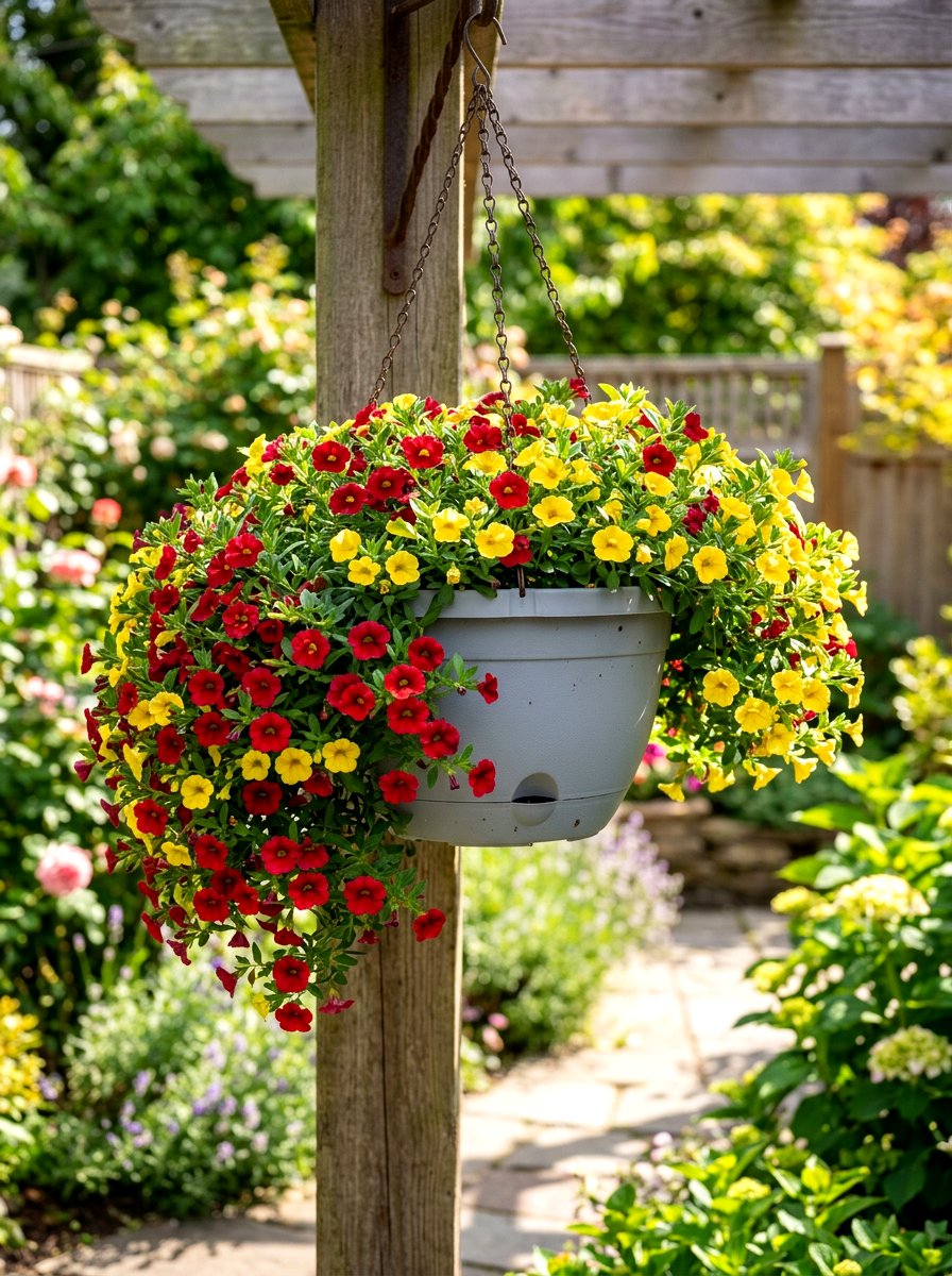 Calibrachoa hanging flower basket - 30 hanging flower basket ideas